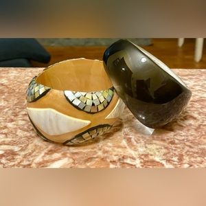 MOTHER OF PEARL Bangle Bracelet and Black Enamel Bracelet; BNWOT.